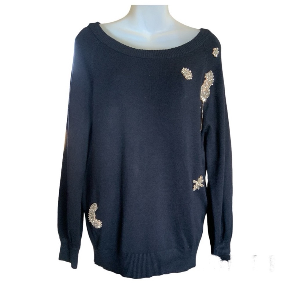 Cortelle Women’s Navy Boatneck Sweater with Rhinestone Embellishments size S
